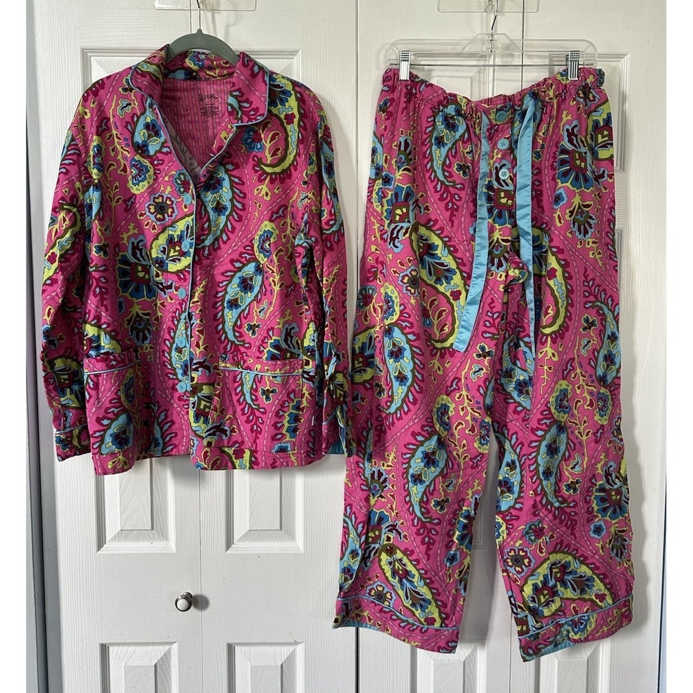 Nick & Nora PJ's Pajama's Set Shirt Pant Cotton Flannel Long Sleeve Paisley XL